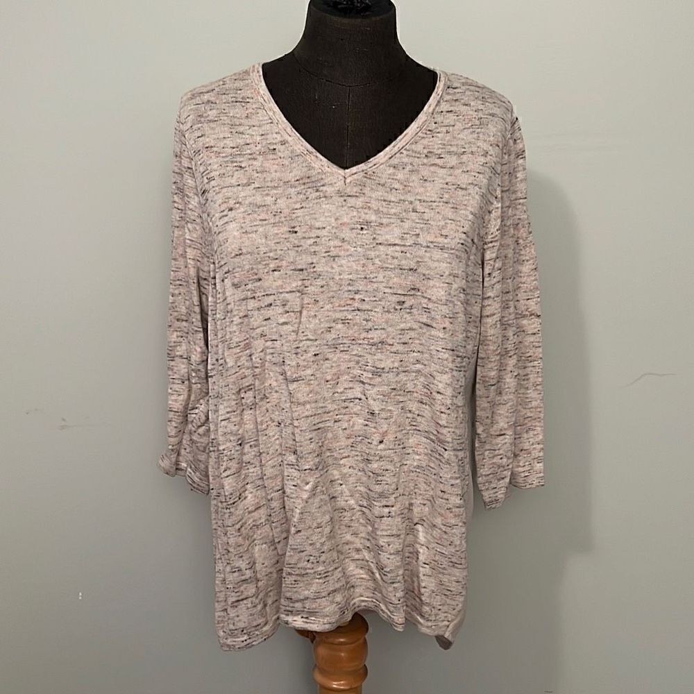 Christopher & Banks Women's Multicolor V Neck Hi Low Woven Knit Sweater
